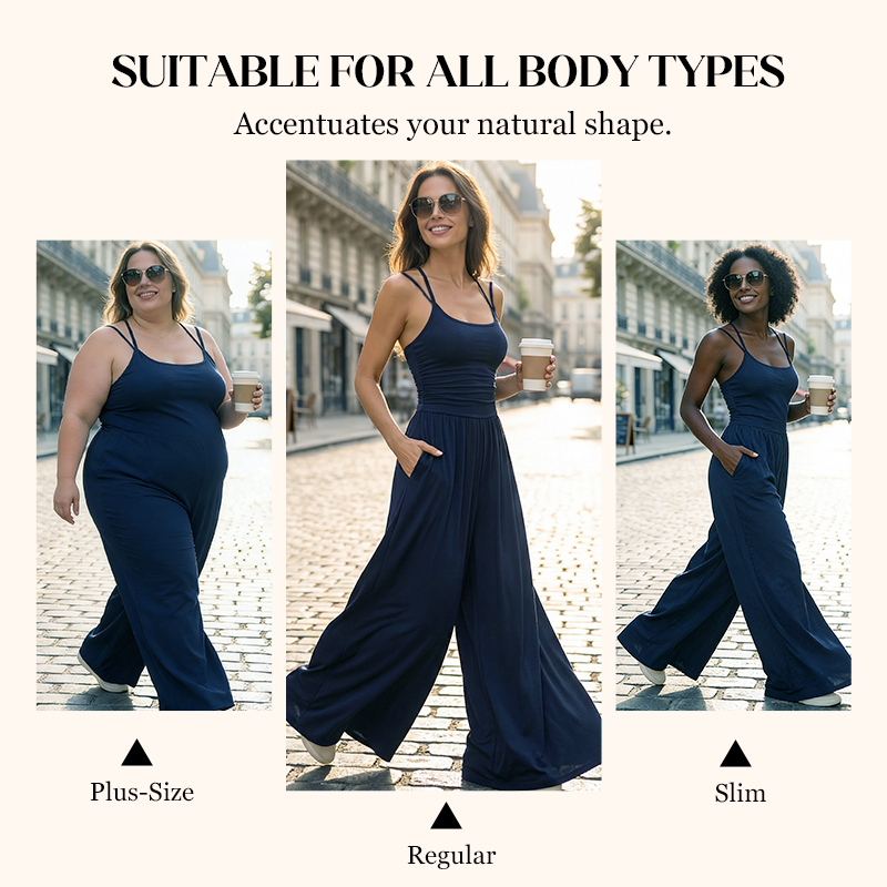 Jovixia - Women's fluid wide-leg summer jumpsuit with thin straps