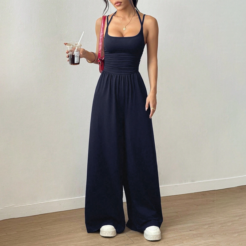Jovixia - Women's fluid wide-leg summer jumpsuit with thin straps
