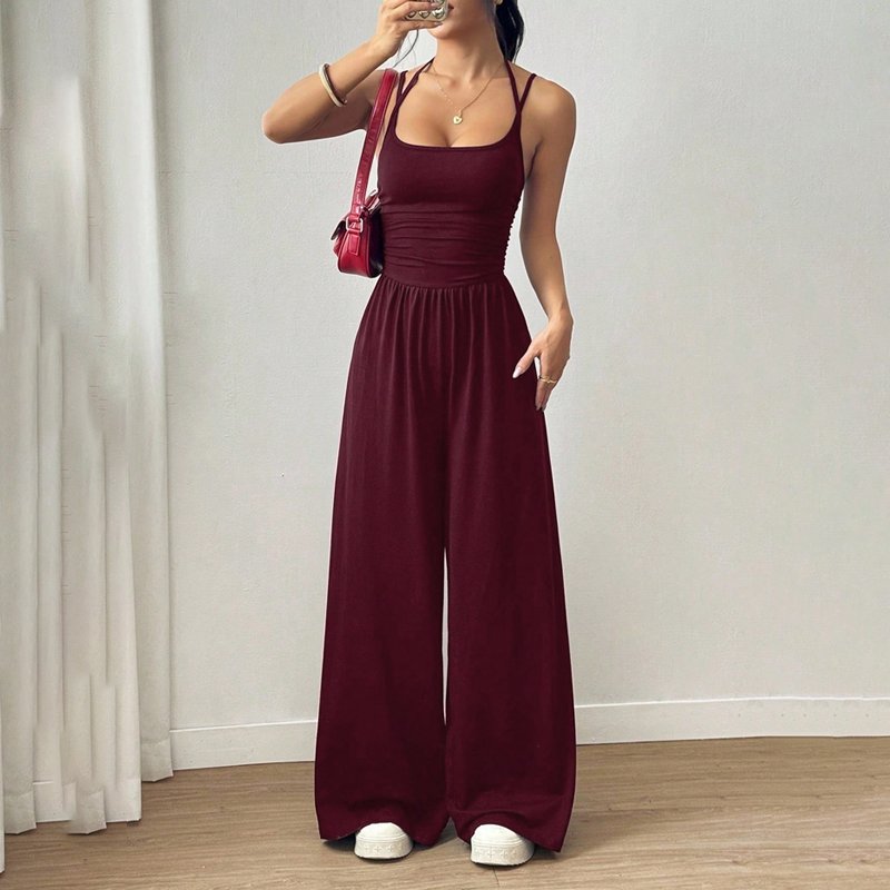 Jovixia - Women's fluid wide-leg summer jumpsuit with thin straps