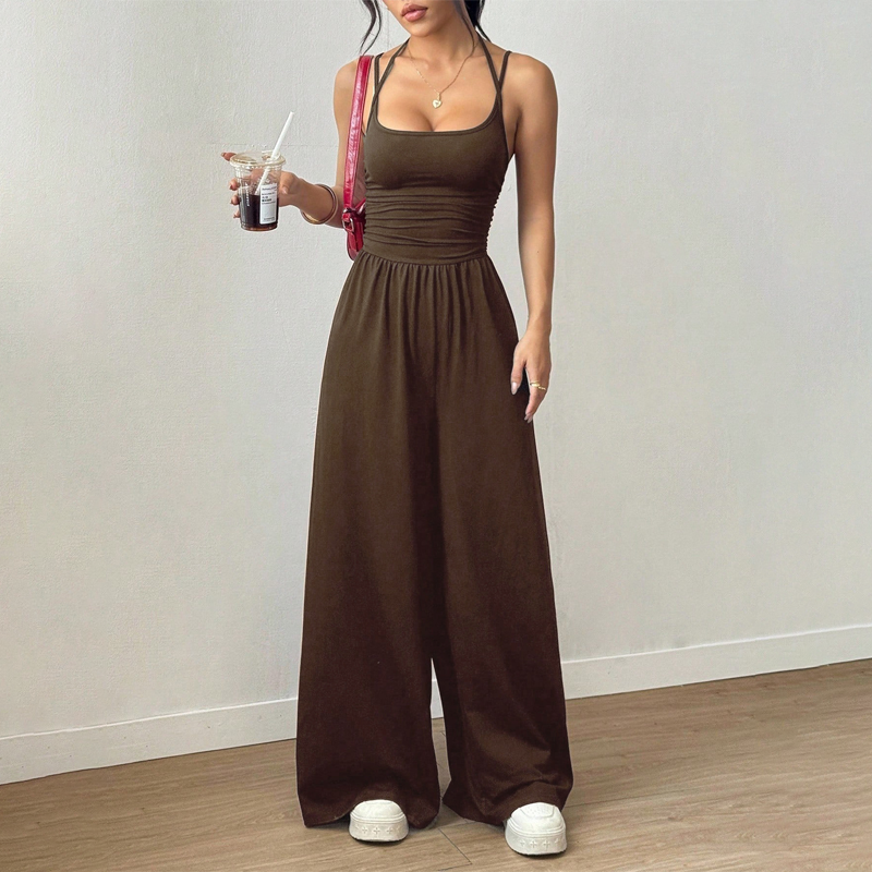 Jovixia - Women's fluid wide-leg summer jumpsuit with thin straps