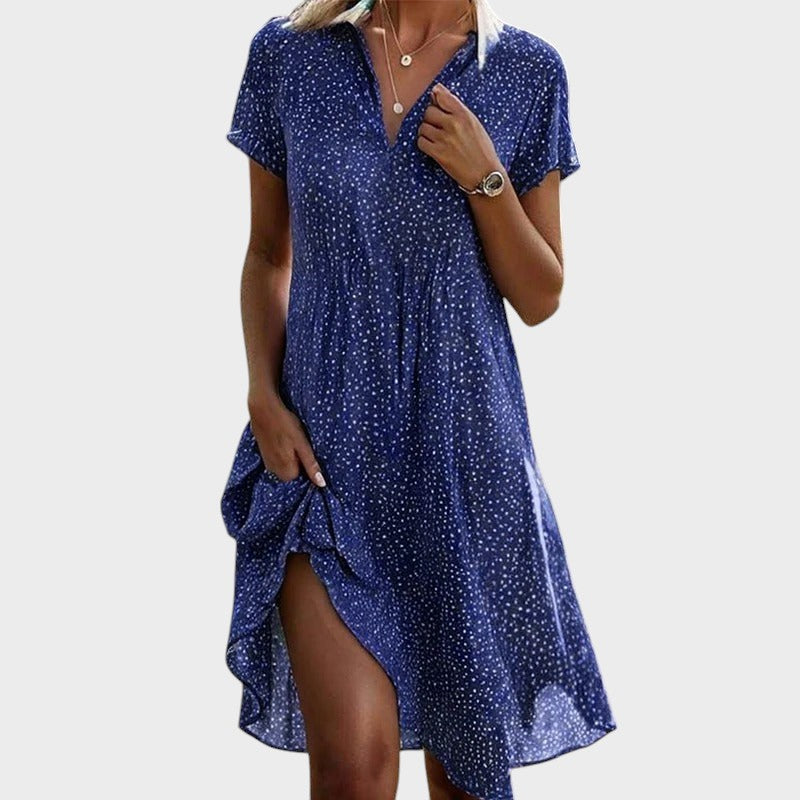 Janina - Robe midi à pois élégante et confortable