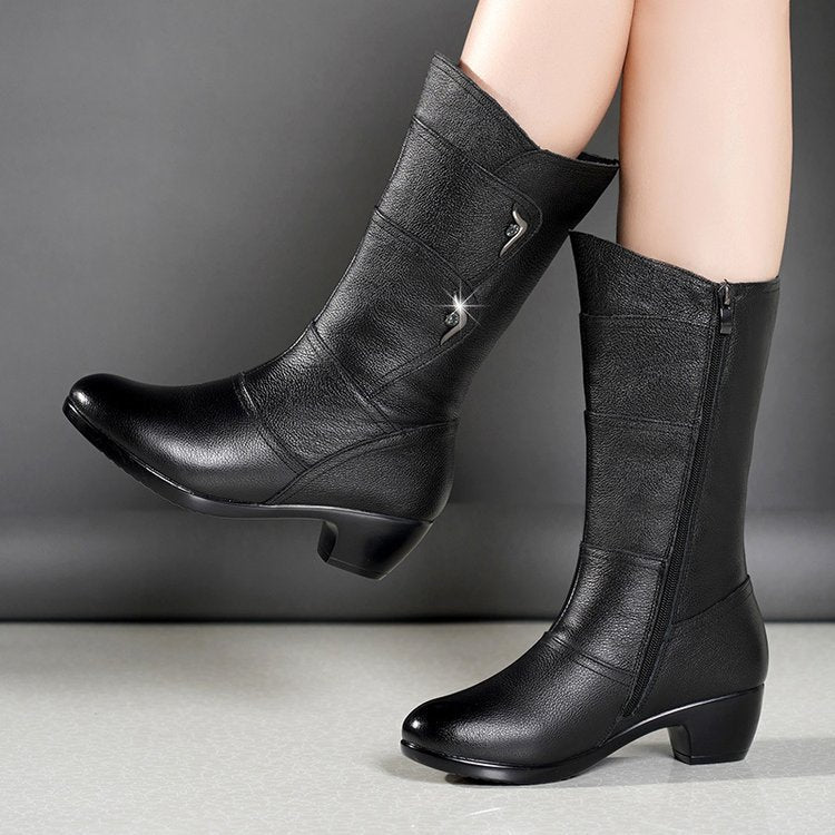 Catheriel - Women's Mid-Calf Platform Chunky Heel Ankle Boots 