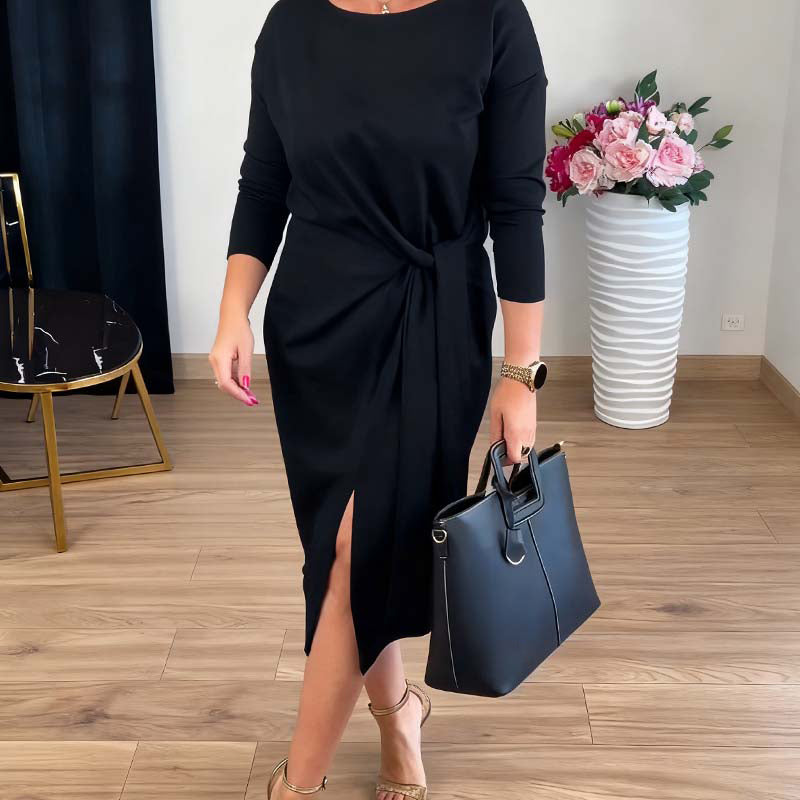 Marialisse - Robe Midi Élégante avec Nœud et Fente Chic