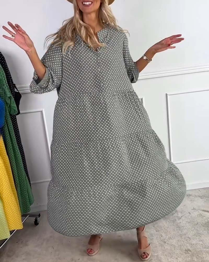 Miralyn - Robe manches mi-longues à pois droite