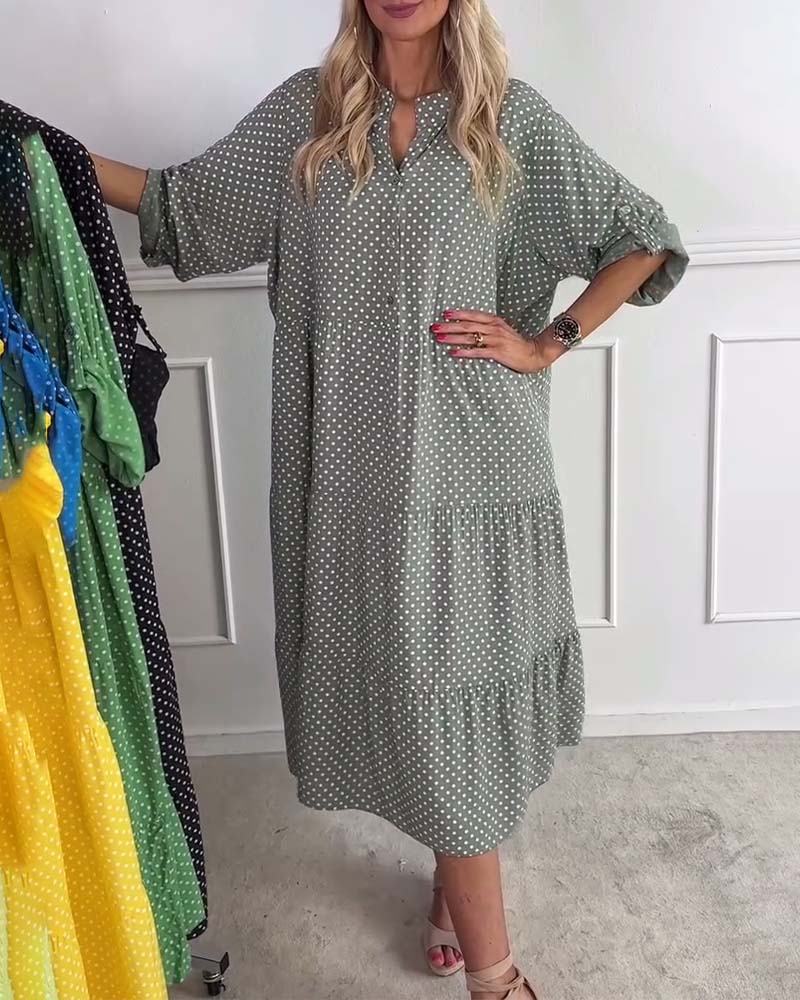 Miralyn - Robe manches mi-longues à pois droite