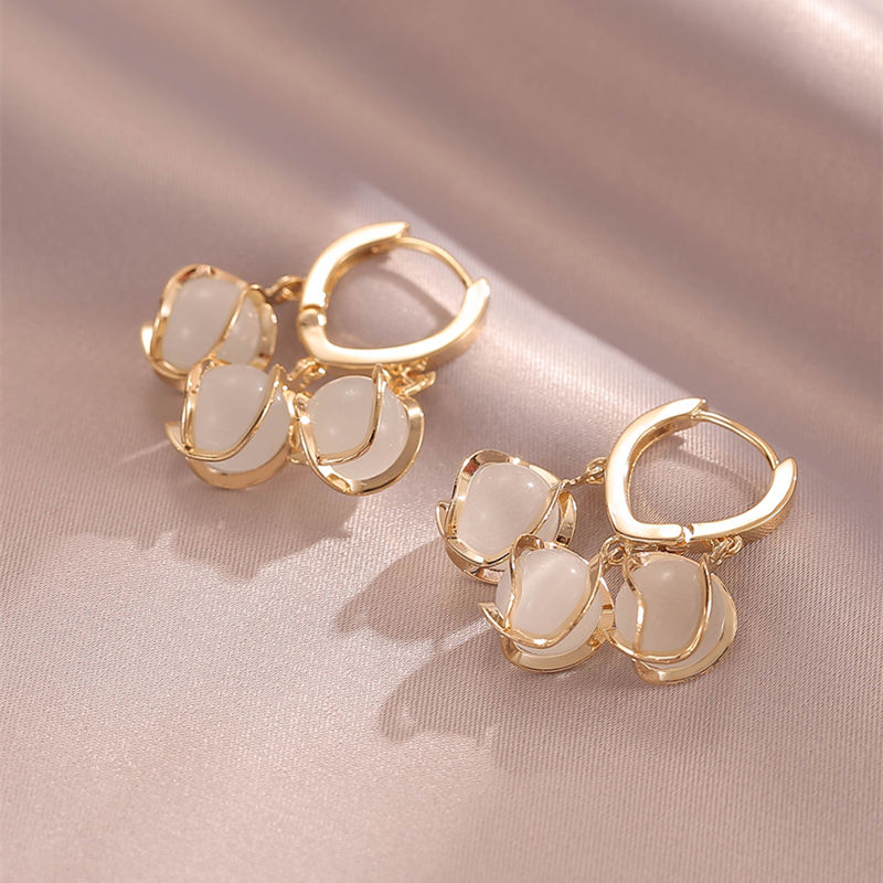 Roselisse™ - Boucles d’oreilles en cristal de pierre de lune avec design plaqué or