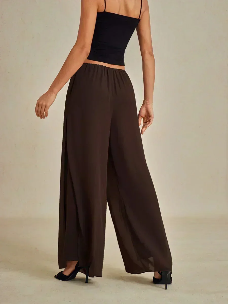 Marilivra - Straight Leg Trousers with Slit in Chiffon