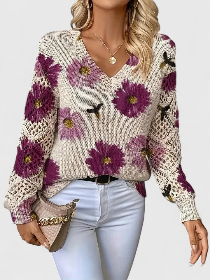 Marisavina - Elegant Vintage Floral Sweater 