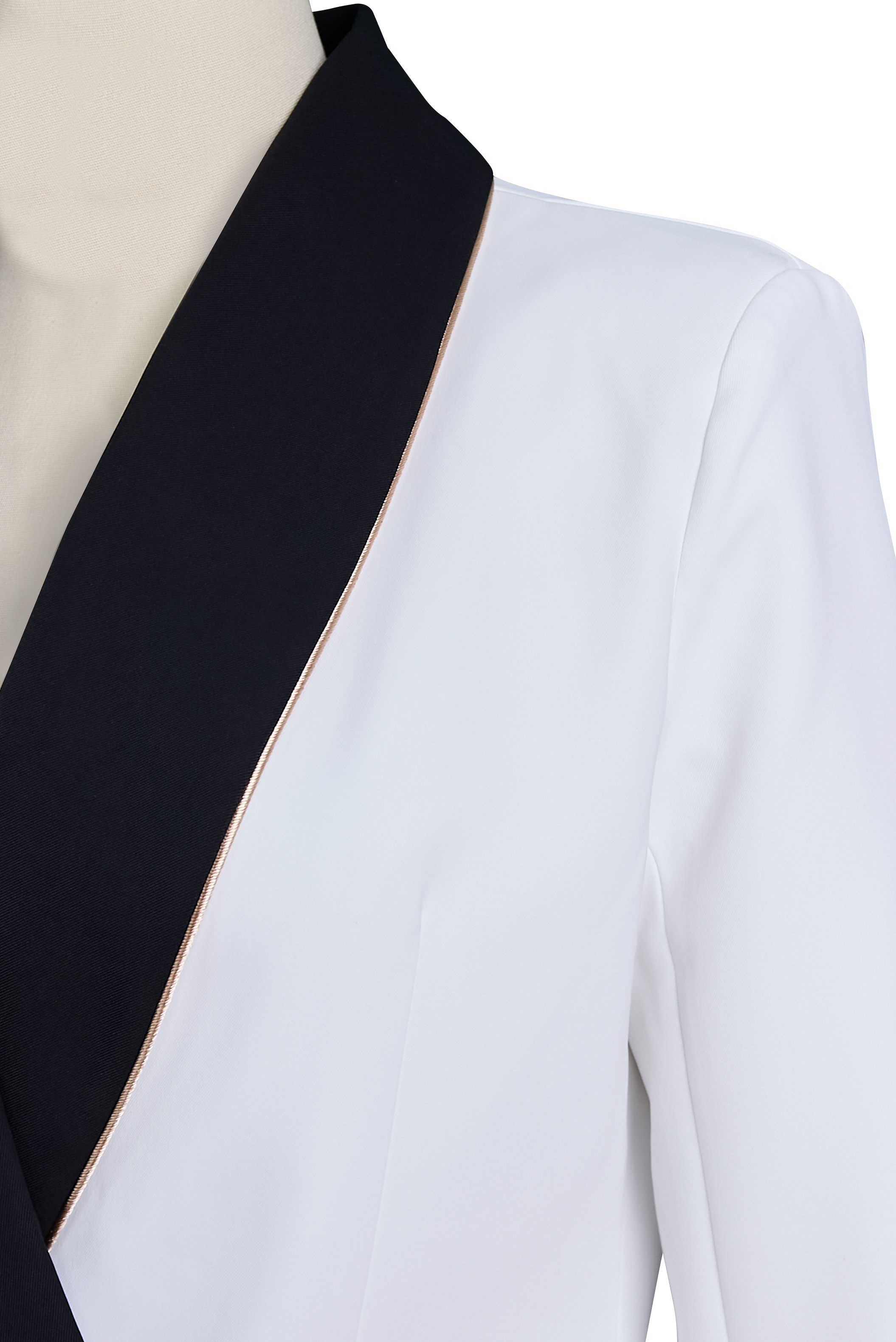 Kaenisse - Blazer Asymétrique Blanc Élégant à Revers Noirs