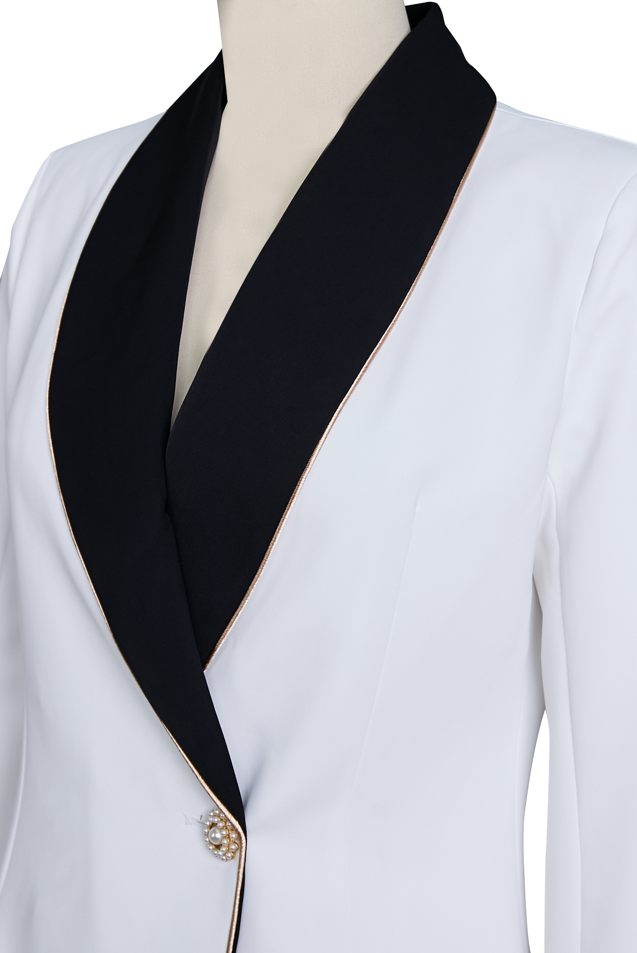 Kaenisse - Blazer Asymétrique Blanc Élégant à Revers Noirs