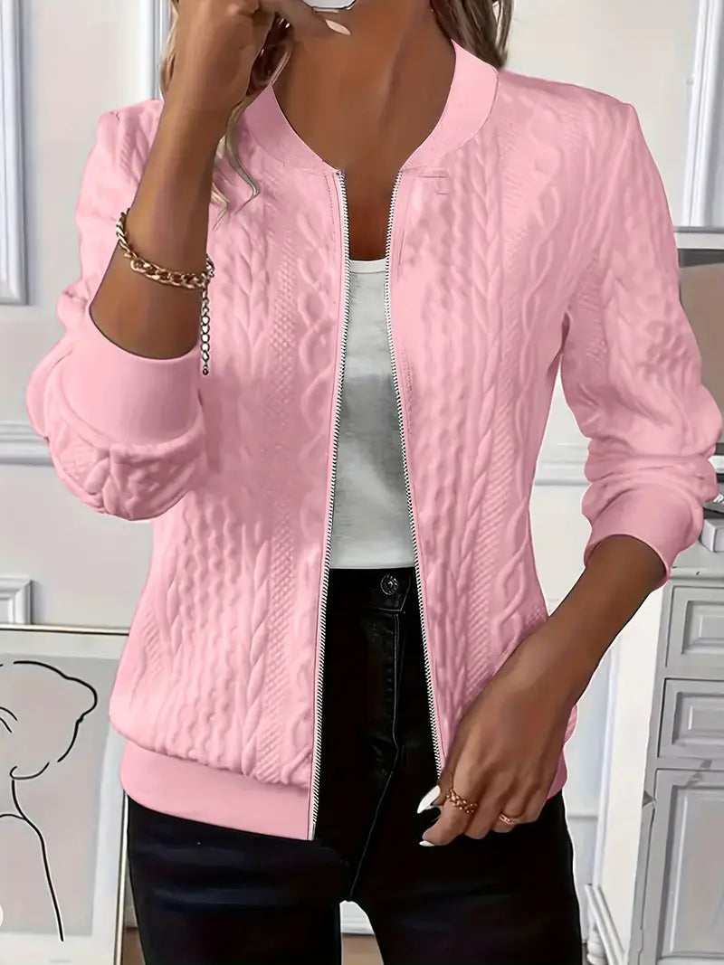Elanisse - Women's Casual Jacket with Baseball Collar, Zip Closure, Textured Fabric