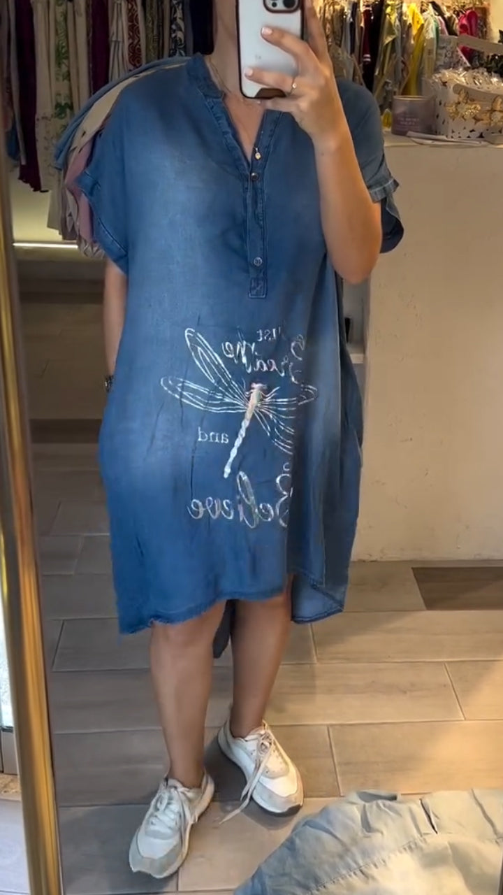 Delphina™ - Robe décontractée en jean avec col en V et boutons, idéale pour un style quotidien