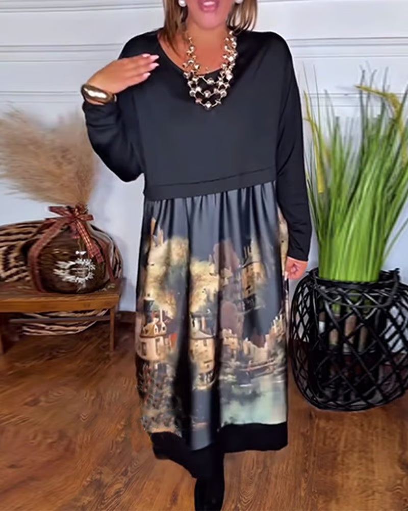 Delyssara - Robe libre et à motifs avec des manches longues