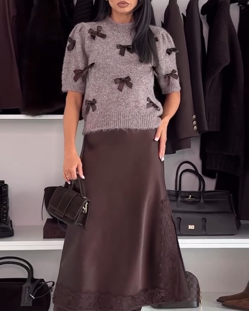 Oravisse - Pull en Maille Douce à Nœuds Décoratifs