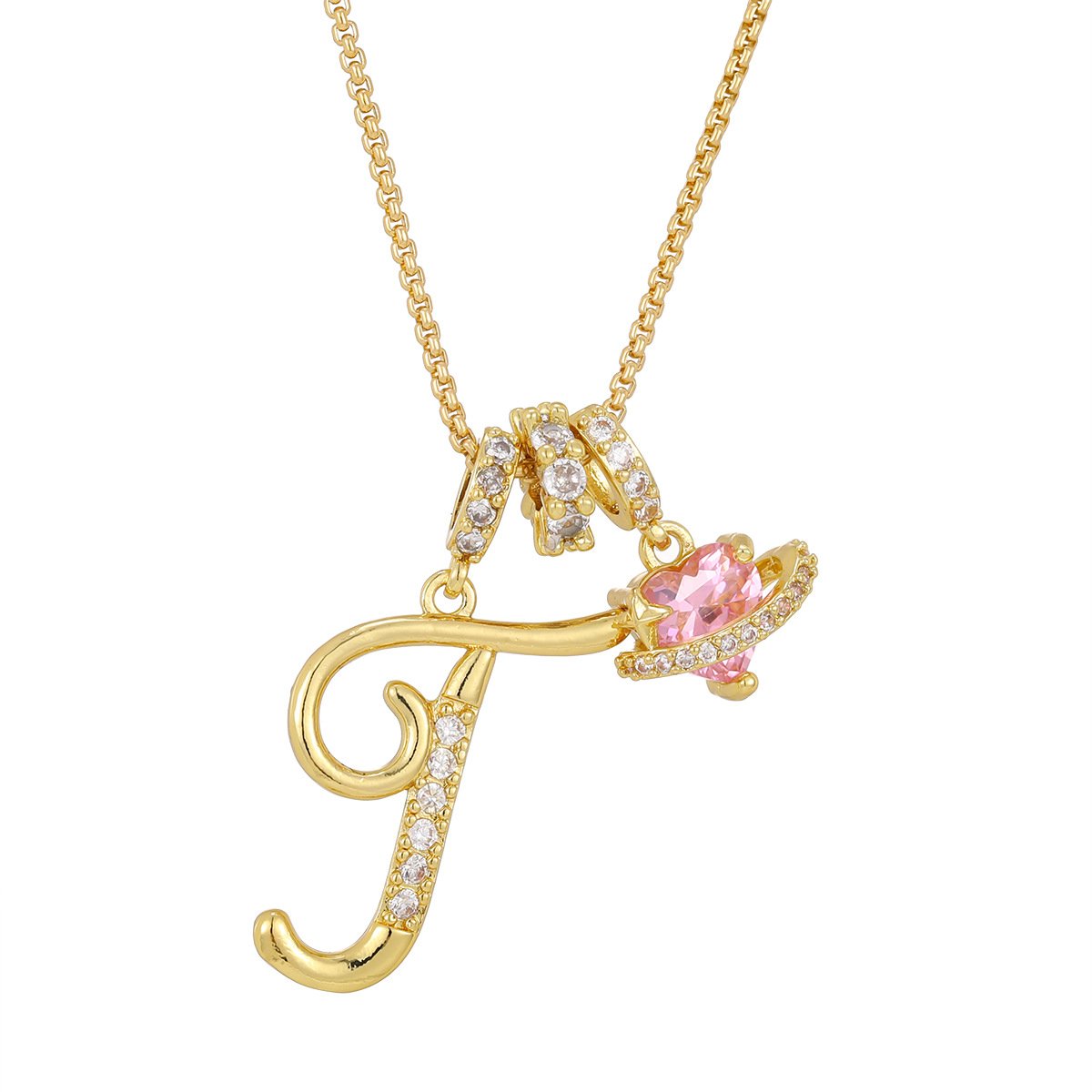 Carmelle - Initial Necklace with Sparkling Pink Heart