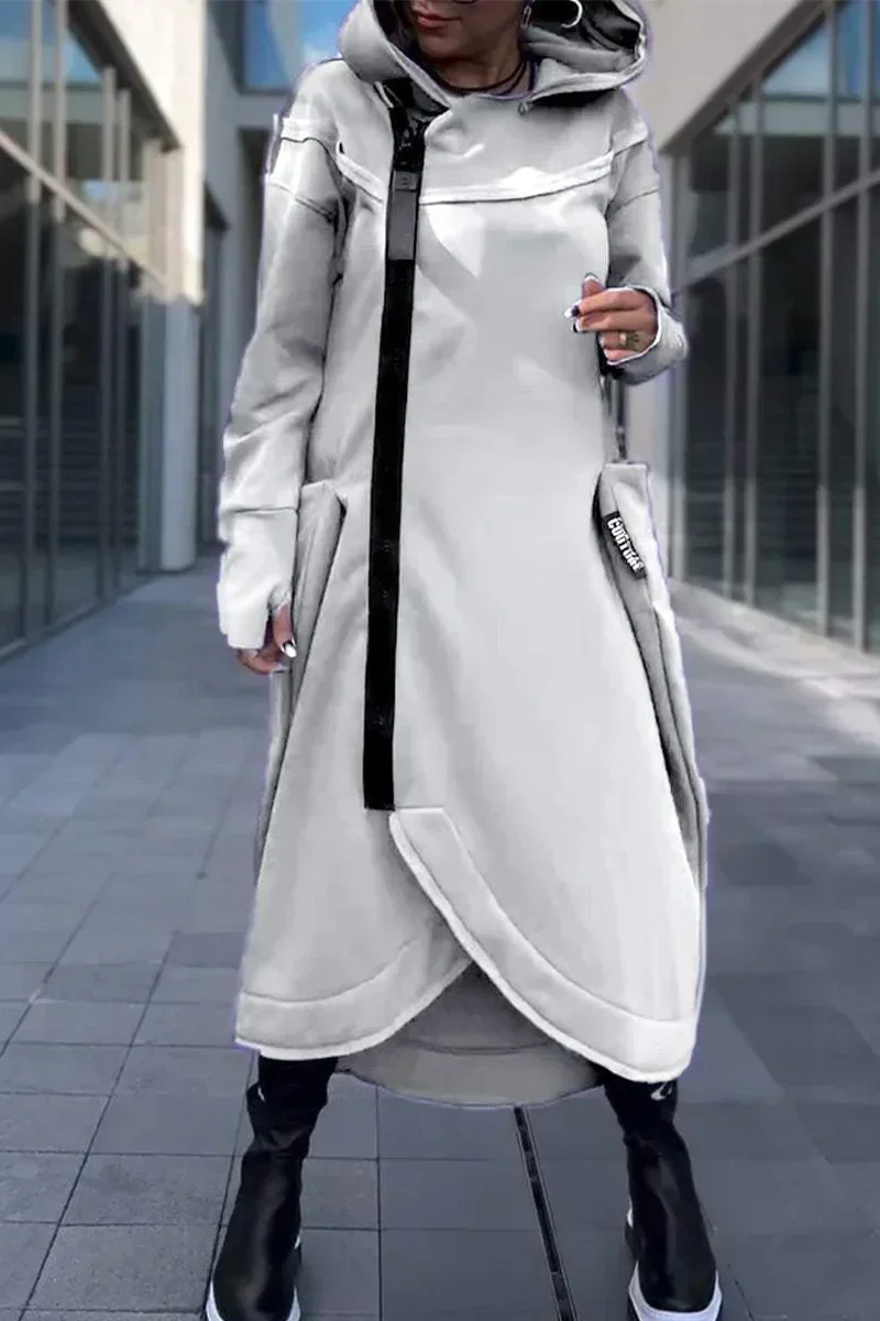 Sylvaya- Robe pull à capuche pour femme avec manches longues