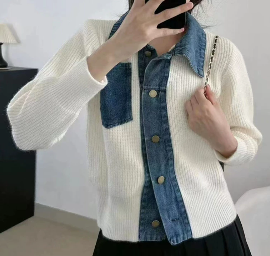 Ceralisse - Cardigan En Tricot Effet Denim Avec Col Polo
