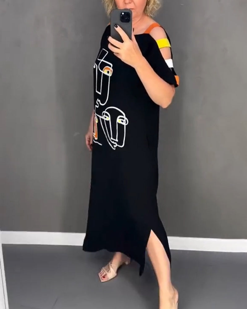 Primina - Robe épaules dénudées découpée imprimé fente