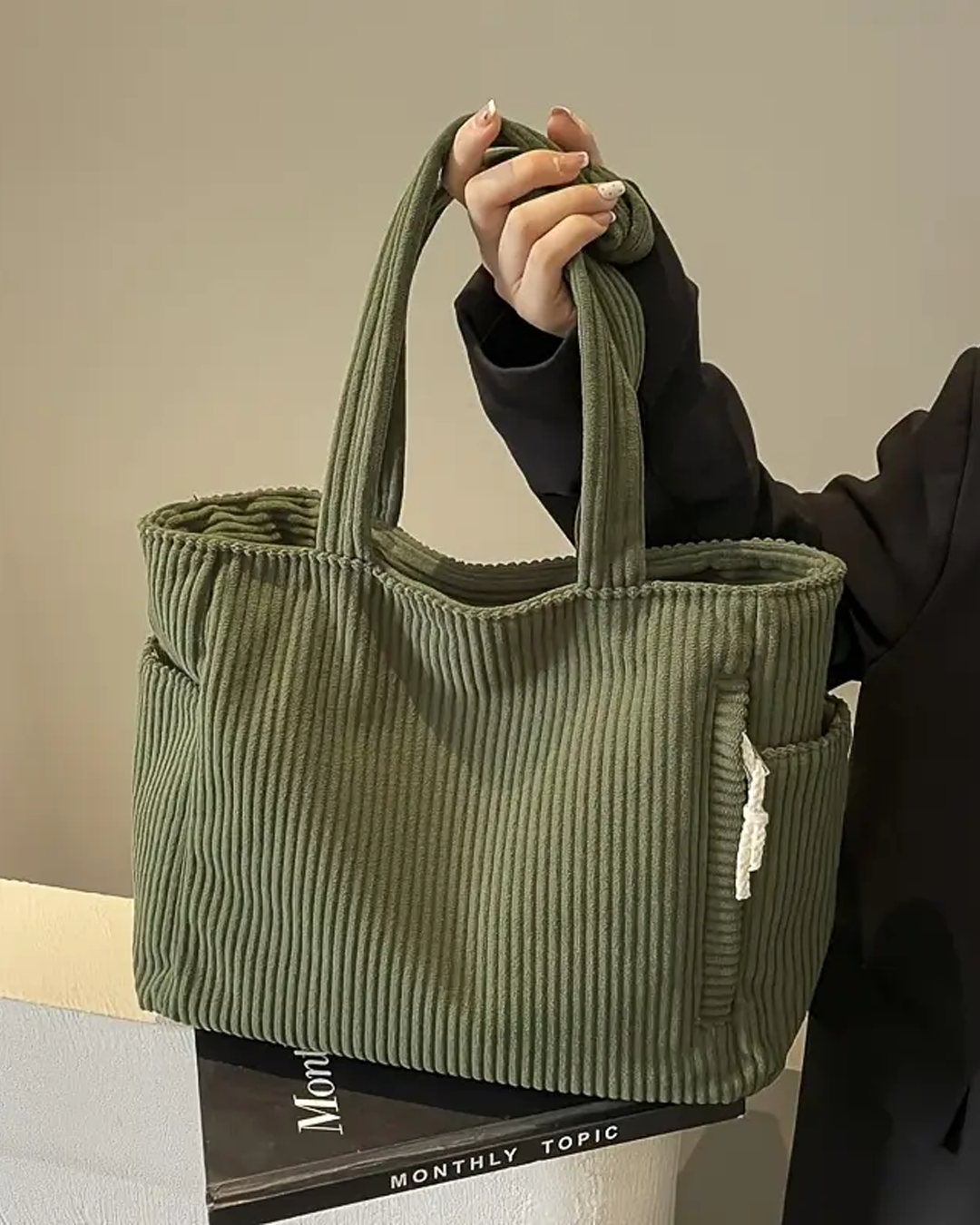 Gisara - Ribbed Tote Bag with Rope Detail