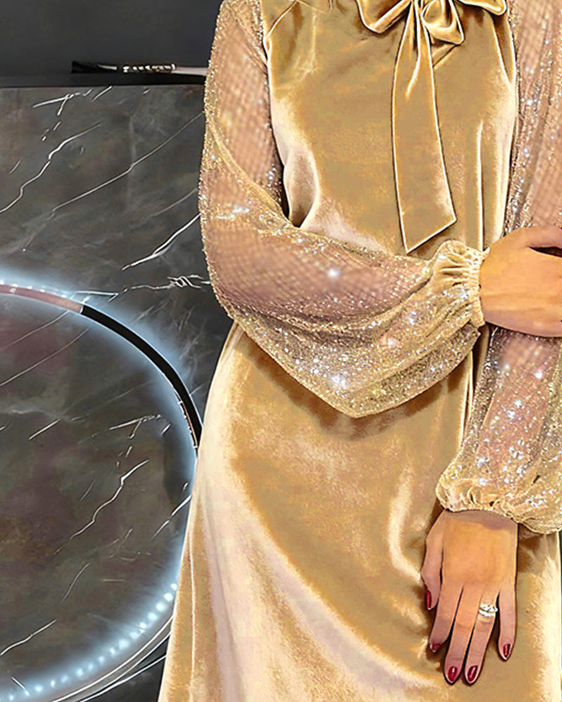 Helisorae - Robe Patchwork Élégante À Manches Lanternes