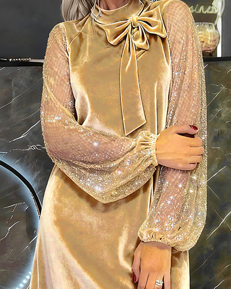 Helisorae - Robe Patchwork Élégante À Manches Lanternes