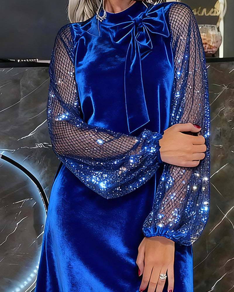 Helisorae - Robe Patchwork Élégante À Manches Lanternes