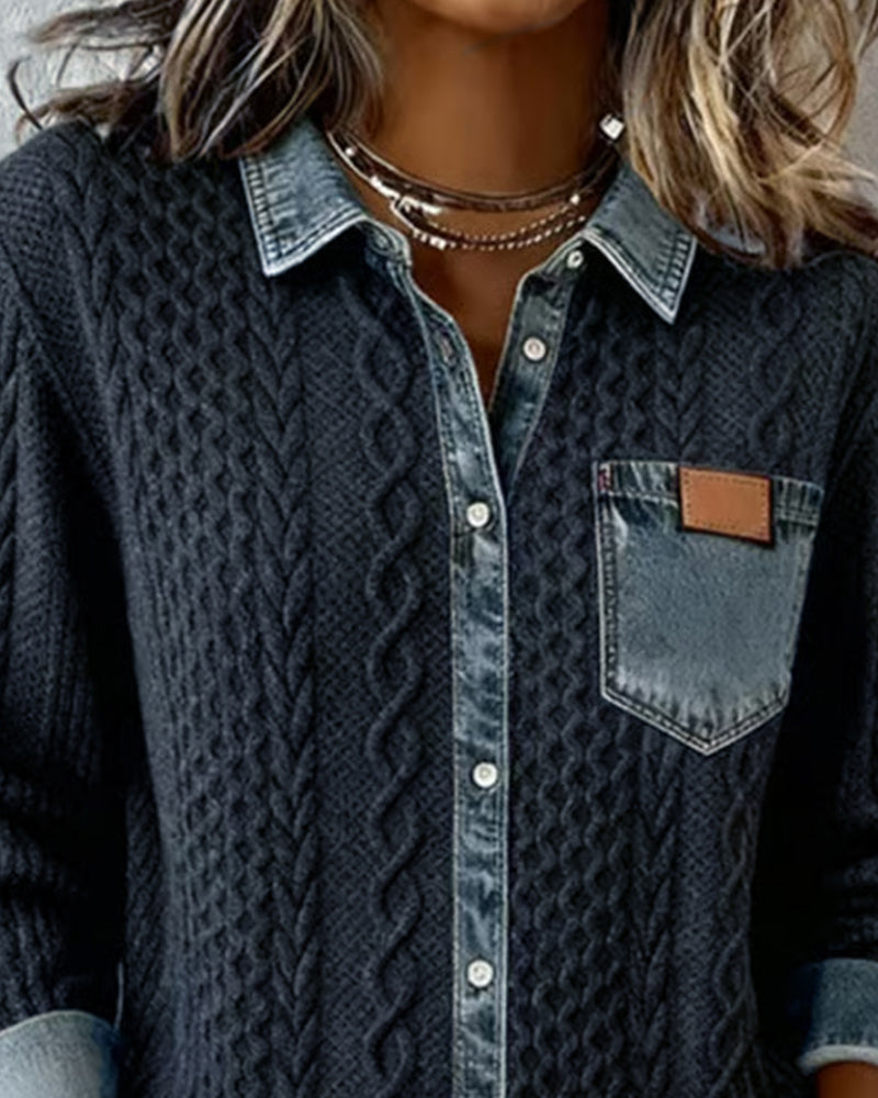 Delorisse - Chic Knitted Shirt with Denim Details 