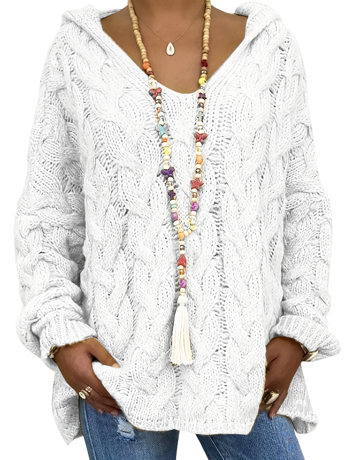 Oralivanne - Elegant Textured V-Neck Sweater