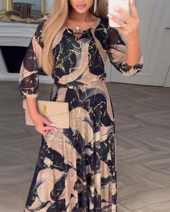 Carenza - Robe en Chiffon Élégante à Manches Trois Quarts