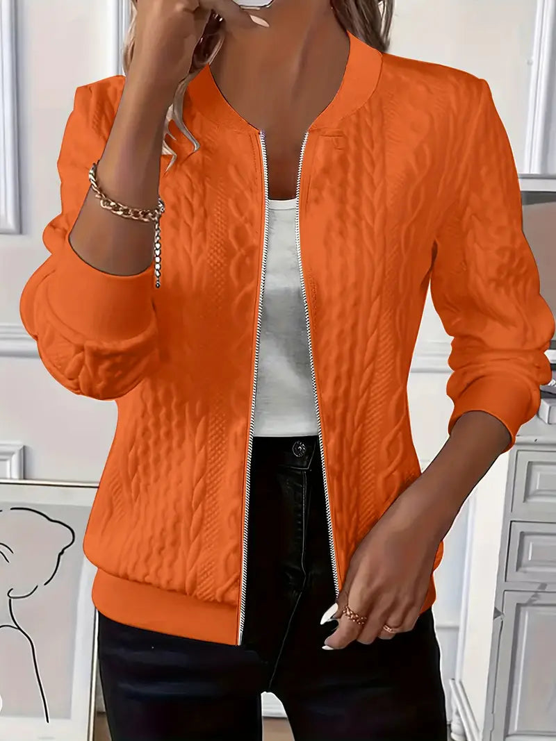 Elanisse - Women's Casual Jacket with Baseball Collar, Zip Closure, Textured Fabric