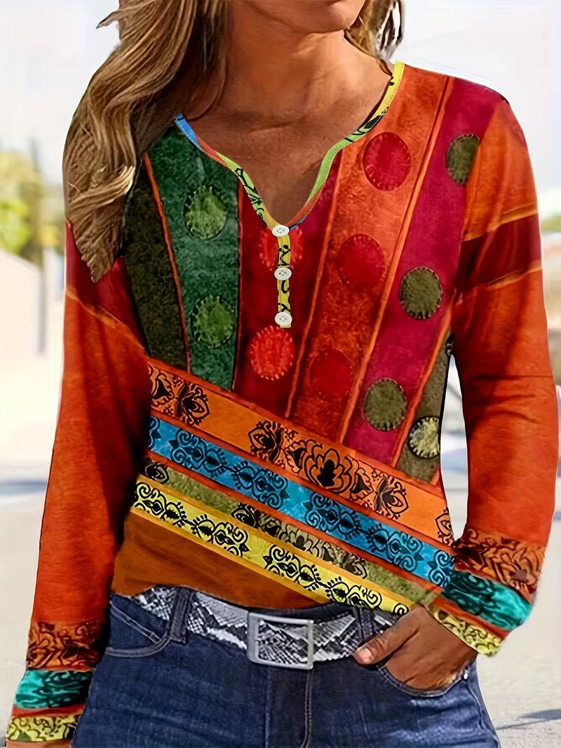 Doralivienne - Chic Long-Sleeved Ethnic Blouse