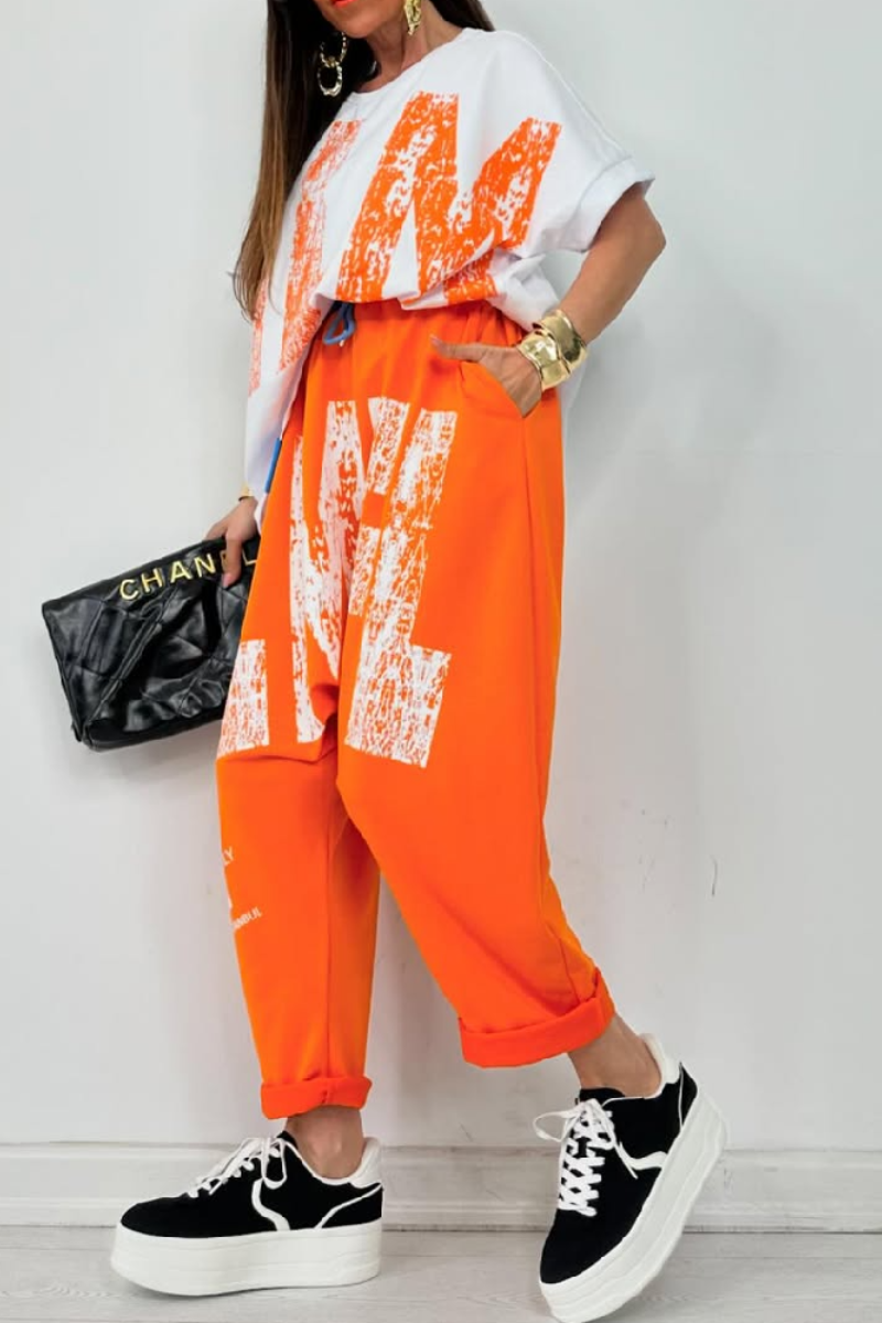 Kirelle - Women's casual set with round neck printed top and pants