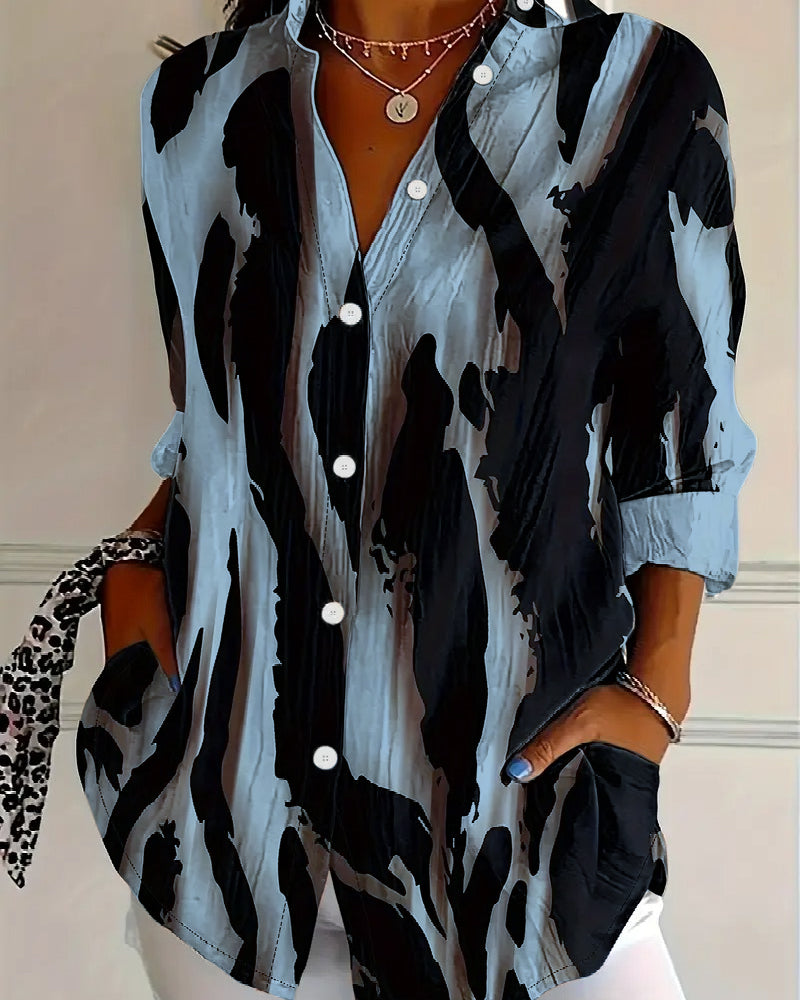 Telyra - High Neck Blouse with Irregular Print