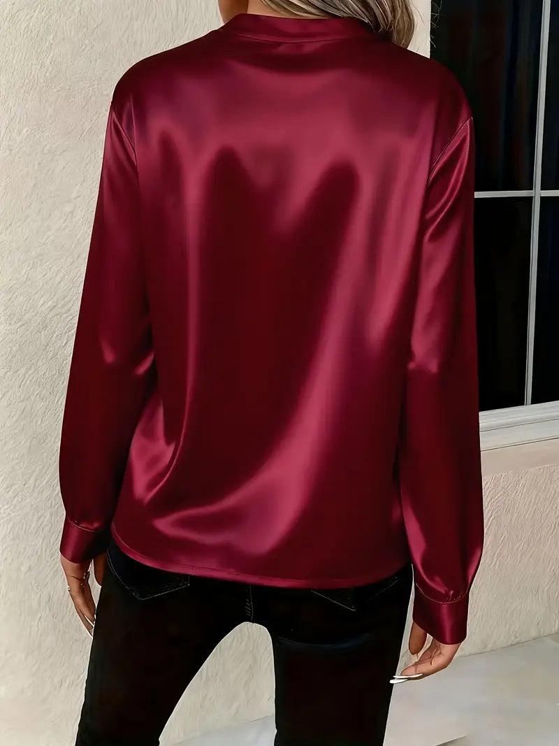 Mariselora - Elegant Satin Blouse with Feminine Draped Collar