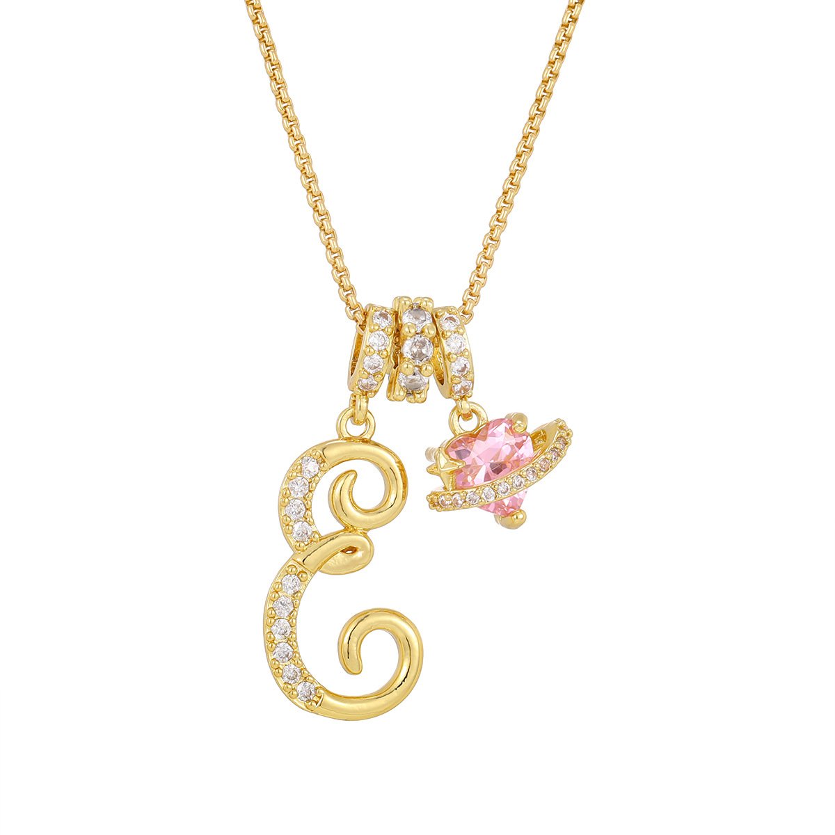 Carmelle - Initial Necklace with Sparkling Pink Heart