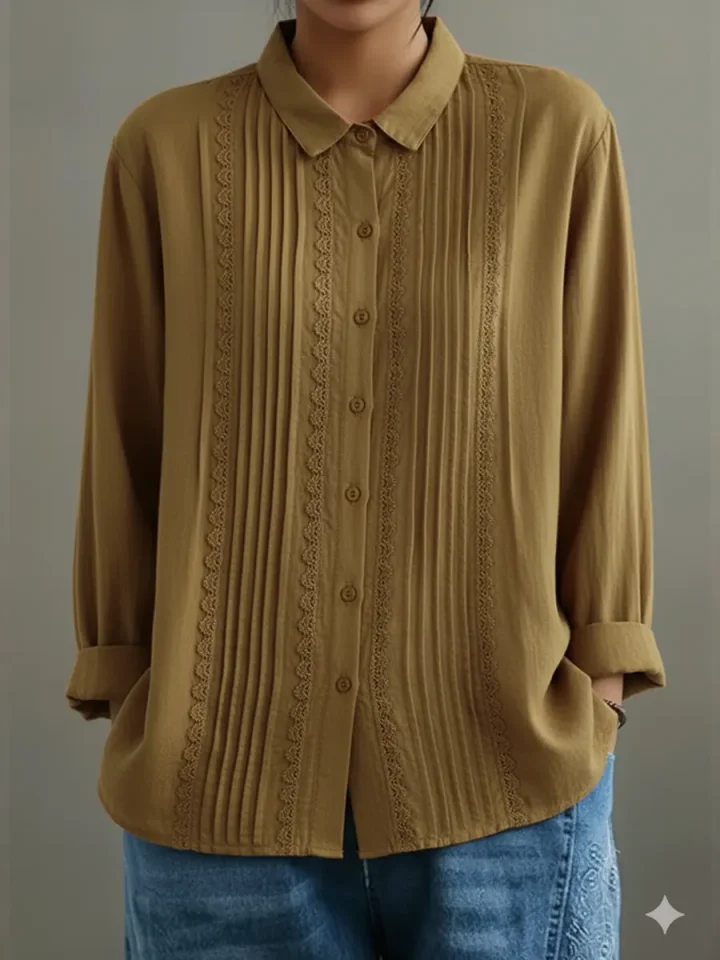 Cadrina - Chemise Élégante en Coton et Lin avec Dentelle