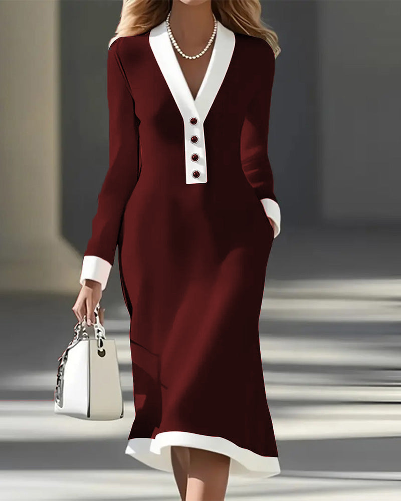 Brenyla - Elegant Midi Dress with Contrasting Collar 
