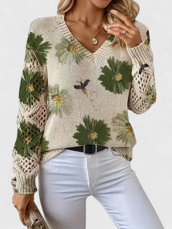 Marisavina - Elegant Vintage Floral Sweater 