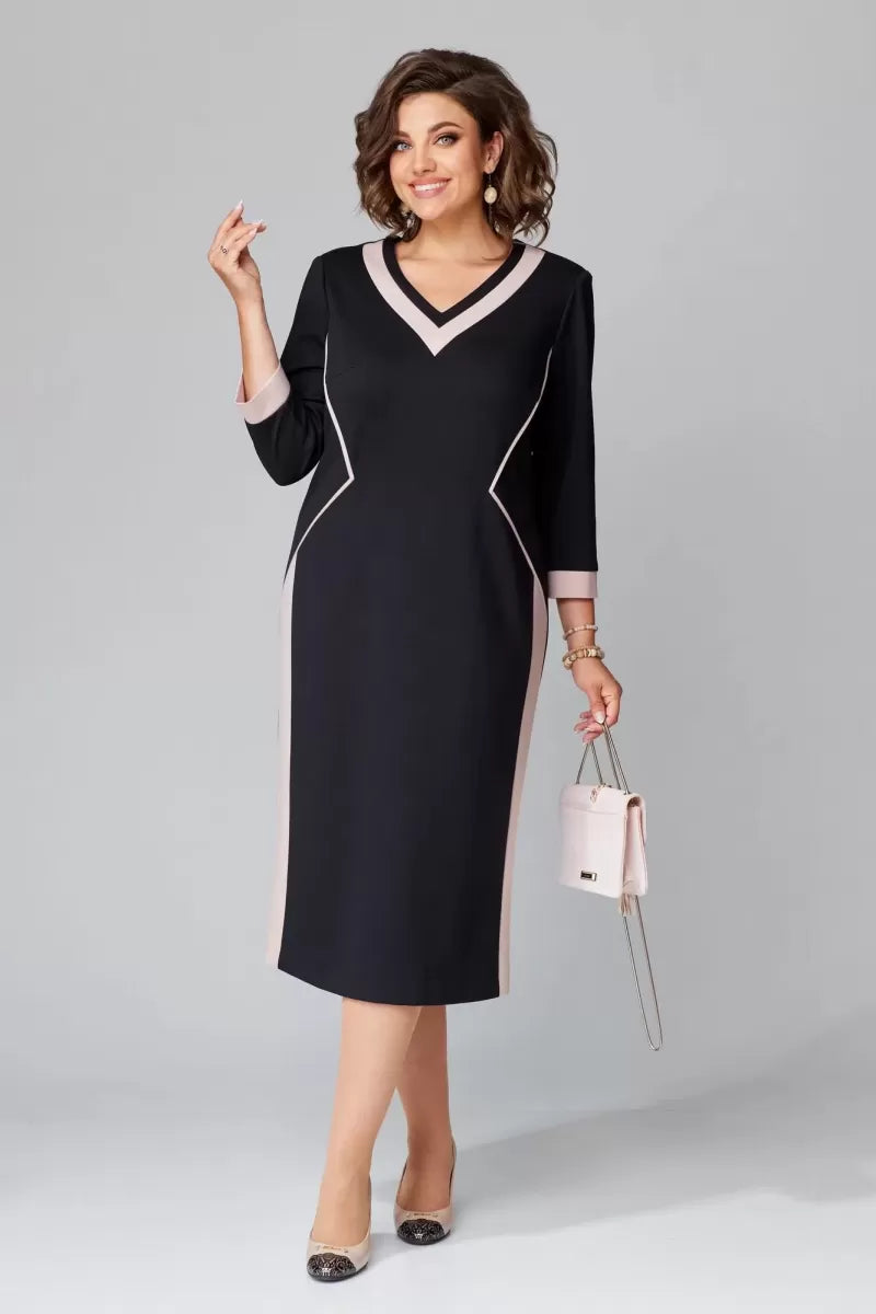 Rhoselivessa - Chic Contrast V-Neck Dress
