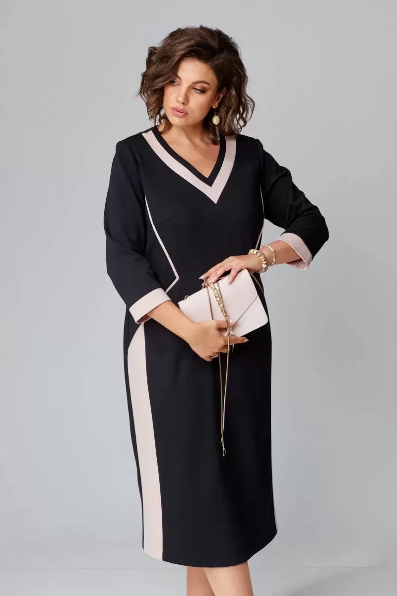 Rhoselivessa - Chic Contrast V-Neck Dress