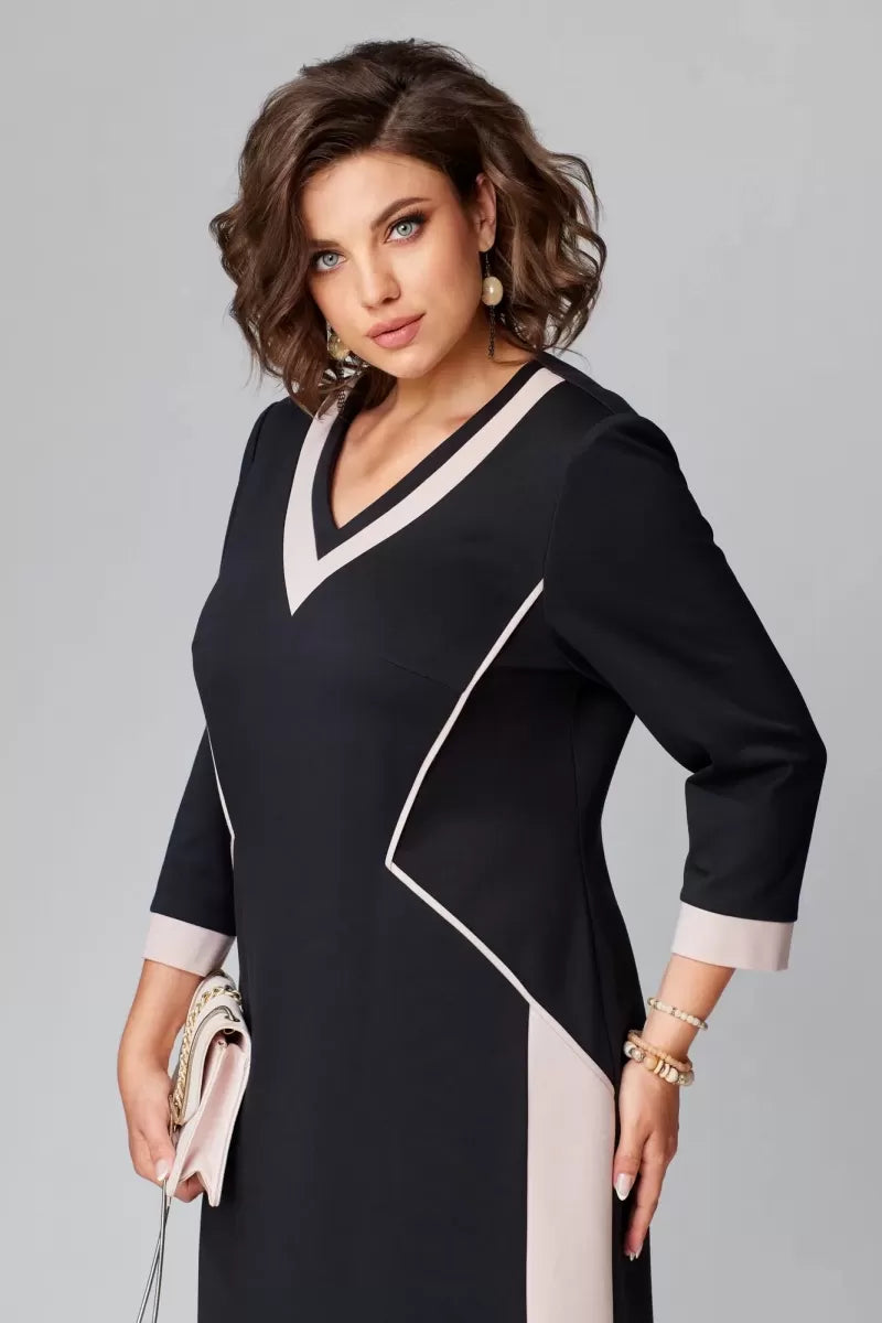 Rhoselivessa - Chic Contrast V-Neck Dress