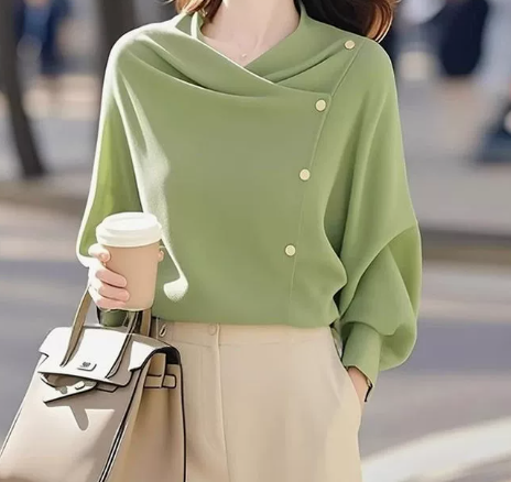 Isavellora - Elegant Draped Sweater with Gold Buttons