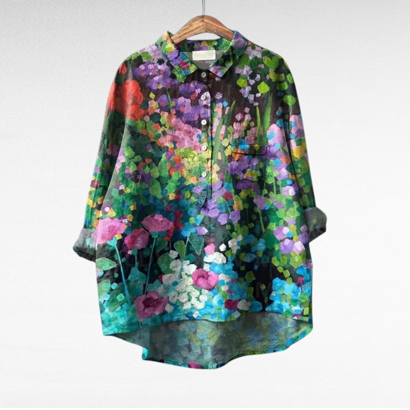 Dovira - Artistic Blouse with Multicolored Floral Print