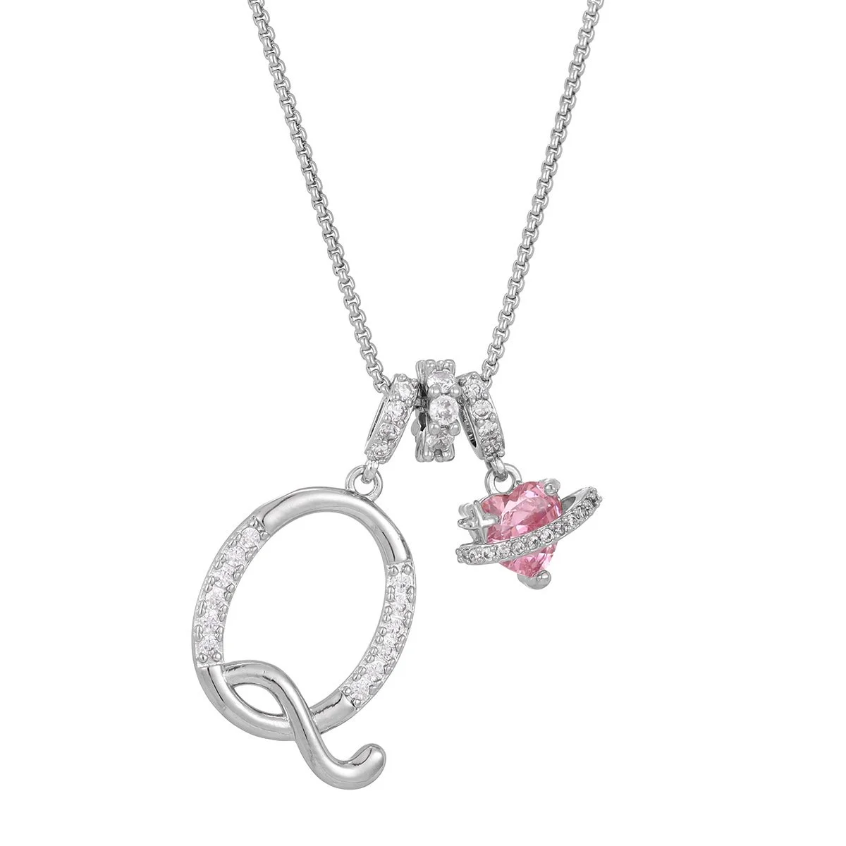 Carmelle - Initial Necklace with Sparkling Pink Heart