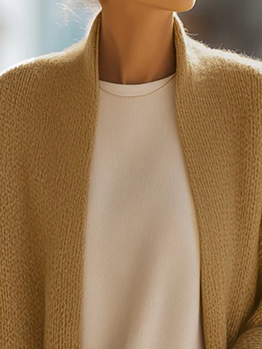 Queliralyne - Cardigan Tricot Oversize Beige Sable