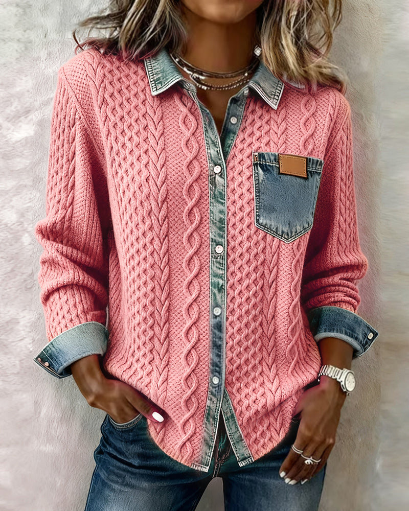 Delorisse - Chic Knitted Shirt with Denim Details 
