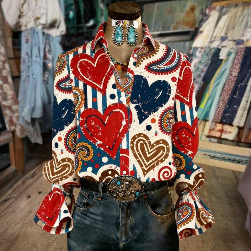 Rilyssa - Vintage Blouse with Heart Print