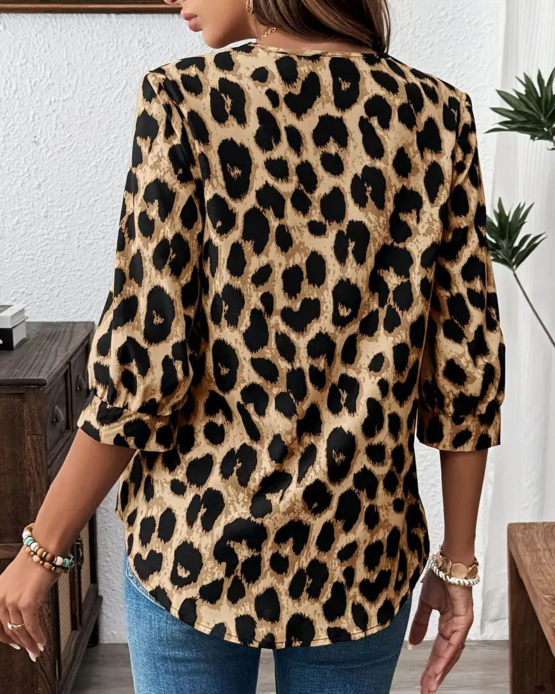 Astoria - Leopard Print Oversized Mid-Length Sleeve Blouse