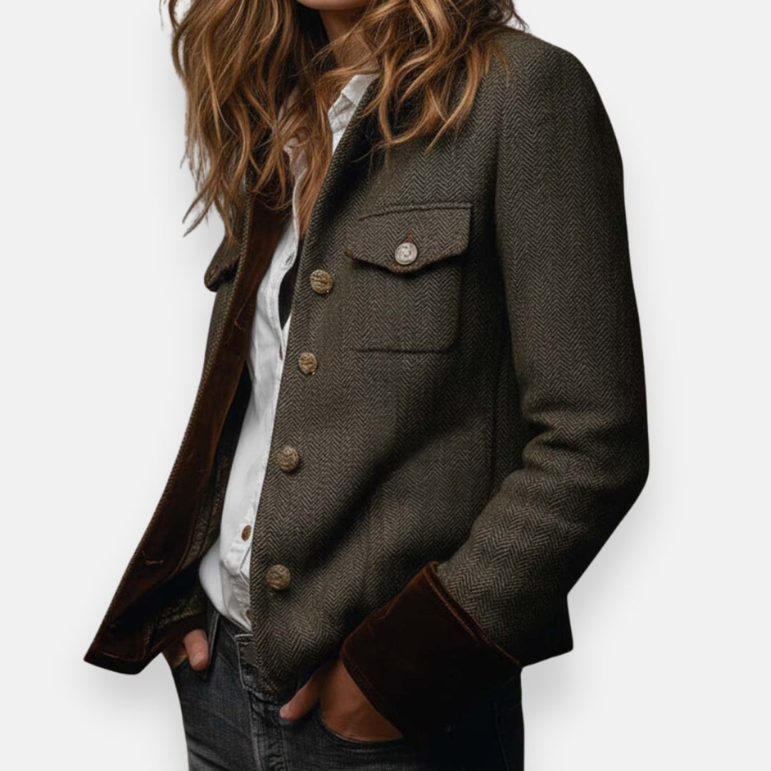Marisoria - Chic Tweed Jacket with Velvet Trim