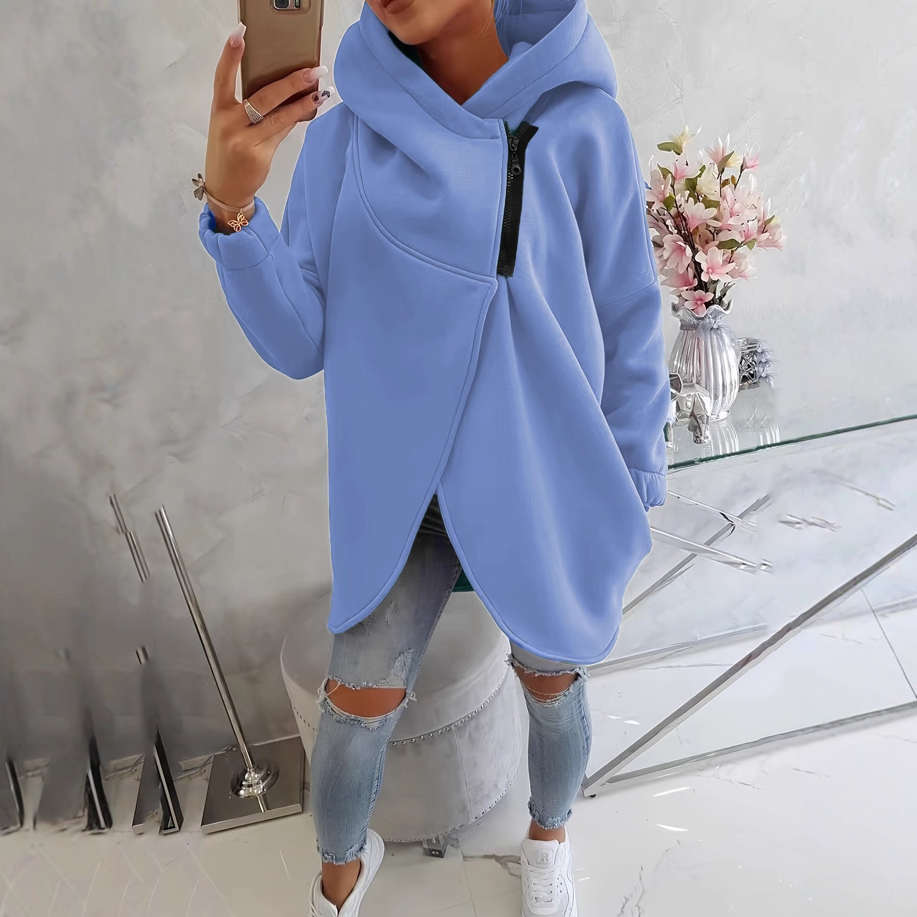 Quenlisse - Women's Zip-Up Hoodie with Front Pockets 